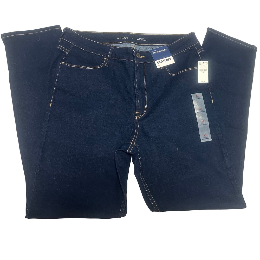 Old Navy Wow Straight High-Rise Jeans Womens 12 Dark Wash Indigo Denim New